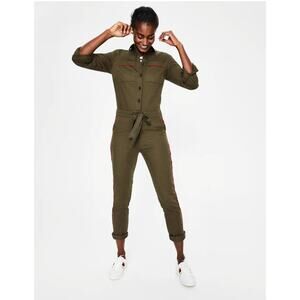 Boden Olive Green Jumpsuit with Red Accents